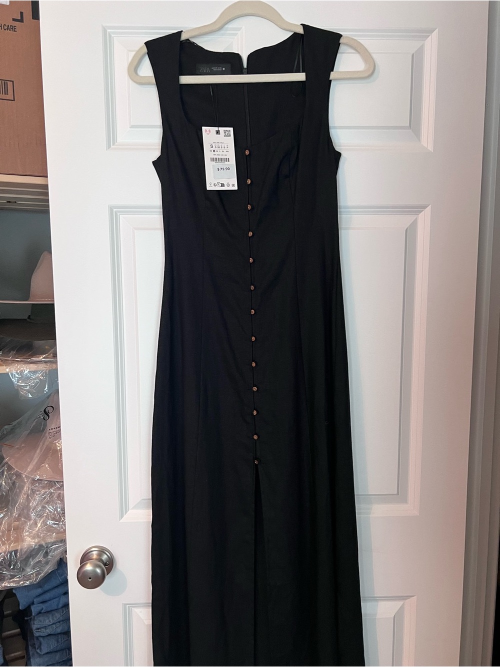 ZARA Sleeveless Black LINNEN Button-Front Maxi Dress- NEW with Tags